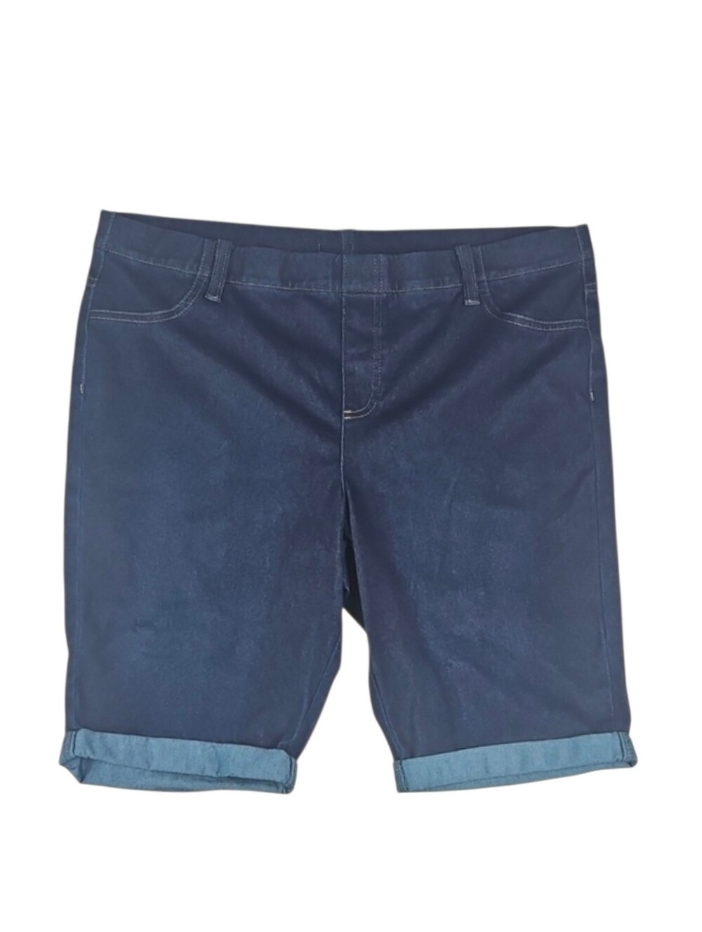 Pull On Denim Jean Shorts Casual Easywear Relaxed Fit Bermuda Dark Wash XL